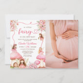 ピンクの花の妖精の女の子の赤ちゃんシャワー写真 招待状 (正面)