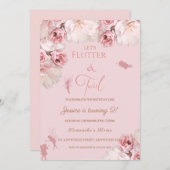 ピンクの花の妖精の誕生日パーティー招待状 招待状 (正面/裏面)