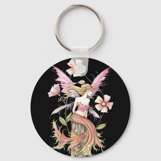 ピンクの花の妖精アート キーホルダー (正面)