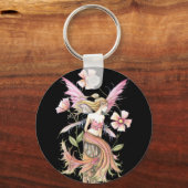 ピンクの花の妖精アート キーホルダー (正面)