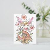 ピンクの花の妖精アート ポストカード (スタンド正面)