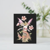 ピンクの花の妖精アート ポストカード (スタンド正面)
