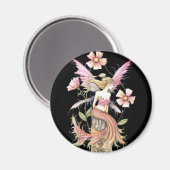 ピンクの花の妖精アート マグネット (正面/裏面)