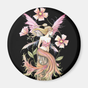 ピンクの花の妖精アート マグネット