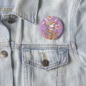 ピンクの花の妖精アート 缶バッジ (インサイチュ)