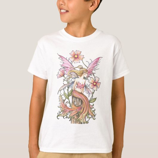 ピンクの花の妖精アート Tシャツ (正面)