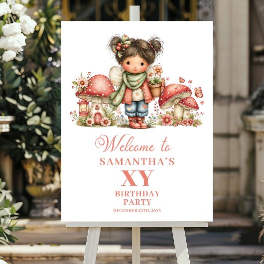 ピンクの花の妖精 4歳の誕生日ウェルカムポスター ポスター