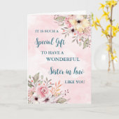 ピンクの花の姉妹義母の日のカード カード (黄色い花)