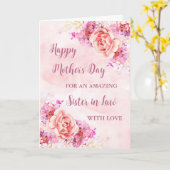 ピンクの花の姉妹義母の日のカード カード (黄色い花)