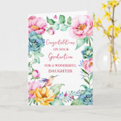 ピンクの花の娘さん卒業おめでとう カード (黄色い花)