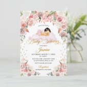 ピンクの花の寝ている赤ちゃんのシャワー招待状 招待状 (スタンド正面)