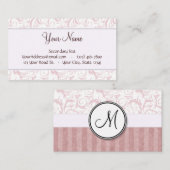 ピンクの花の小束はモノグラムと及び縞で飾ります 名刺 (正面/裏面)