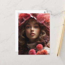 ピンクの花の少女 ポストカード