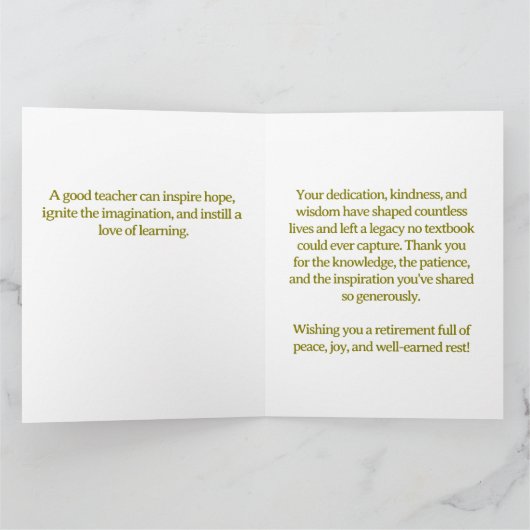 ピンクの花の幸せな退職カード 先生へ カード (内部)