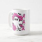 ピンクの花の幽霊 乳がん啓発 コーヒーマグカップ (正面左)