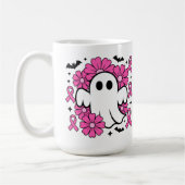ピンクの花の幽霊 乳がん啓発 コーヒーマグカップ (左)