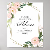 ピンクの花の幾何学的なアドバイスとグリーティングの看板 ポスター (正面)