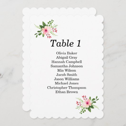 ピンクの花の座席表。夏の庭園の結婚式 招待状 (正面/裏面)