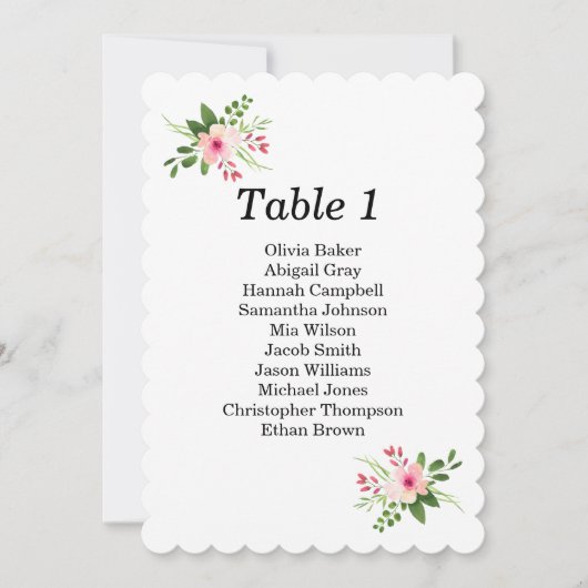 ピンクの花の座席表。夏の庭園の結婚式 招待状 (正面)