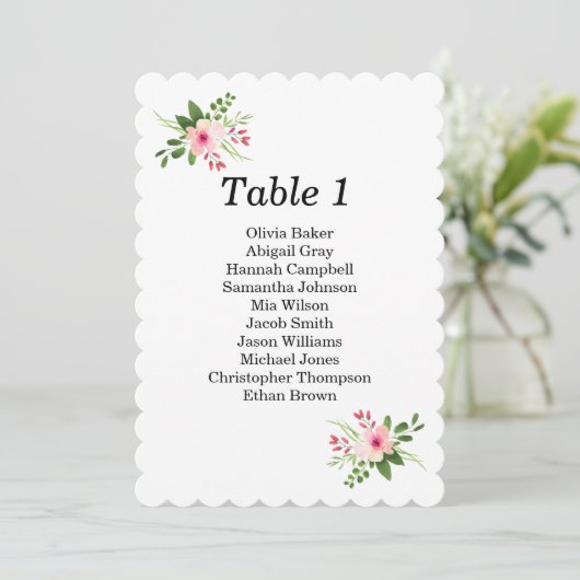 ピンクの花の座席表。夏の庭園の結婚式 招待状 (スタンド正面)