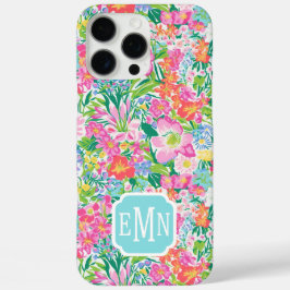 ピンクの花の庭のモノグラム iPhone 16 PRO MAXケース