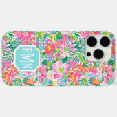 ピンクの花の庭のモノグラム Case-Mate iPhoneケース (裏面 (横))