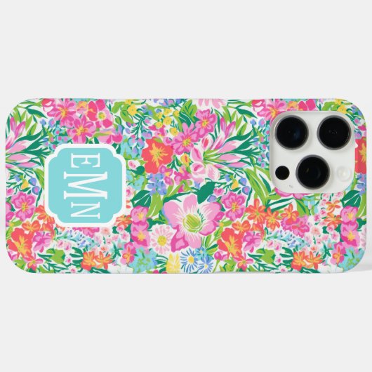 ピンクの花の庭のモノグラム Case-Mate iPhoneケース (裏面 (横))