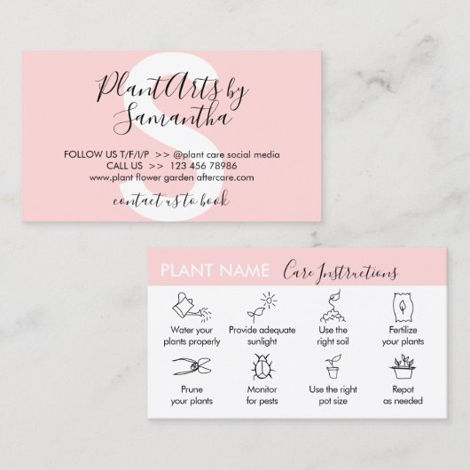 ピンクの花の庭の植気に物 名刺 (正面/裏面)