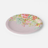 ピンクの花の庭の水彩画 ペーパープレート (アングル)