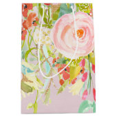 ピンクの花の庭の水彩画 ミディアムペーパーバッグ (正面)