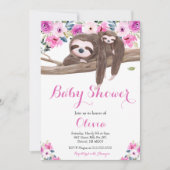 ピンクの花の怠いスローとベビーシャワー 招待状 (正面)