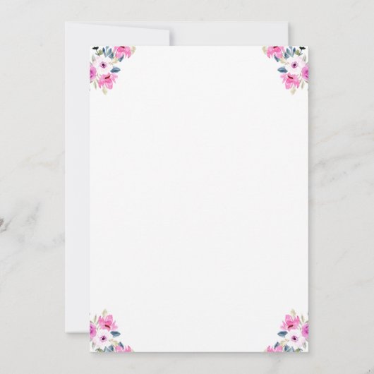 ピンクの花の怠いスローとベビーシャワー 招待状 (裏面)