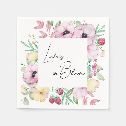 ピンクの花の愛が咲く ブライダルシャワーパーティー スタンダードカクテルナプキン (正面)