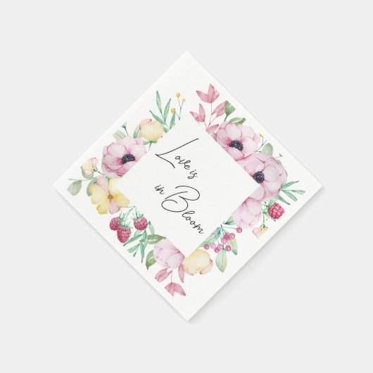 ピンクの花の愛が咲く ブライダルシャワーパーティー スタンダードカクテルナプキン (角)
