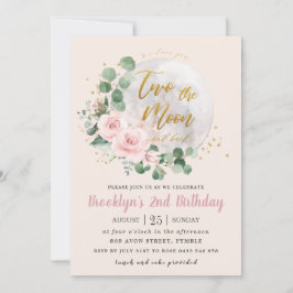 ピンクの花の愛してる月まで2歳の誕生日 招待状