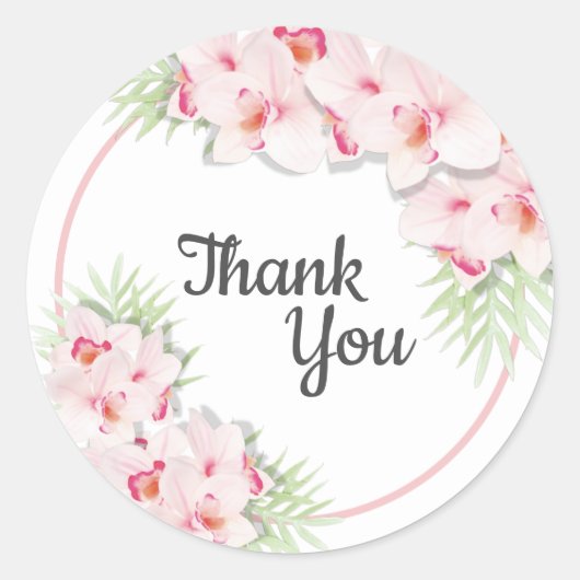 ピンクの花の感謝 ラウンドシール (正面)