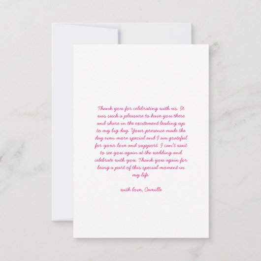 ピンクの花の手描きファンシーなお礼 サンキューカード (裏面)