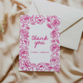 ピンクの花の手描きファンシーなお礼 サンキューカード