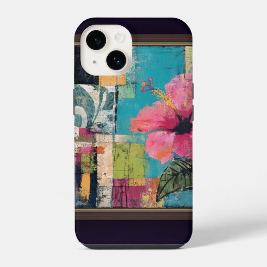 ピンクの花の抽象画  iPhoneケース (裏面)