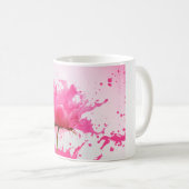 ピンクの花の抽象的なペイントスプラッター コーヒーマグカップ (正面右)