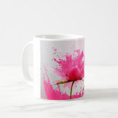 ピンクの花の抽象的なペイントスプラッター コーヒーマグカップ (正面左)