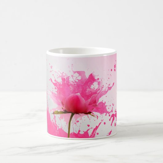 ピンクの花の抽象的なペイントスプラッター コーヒーマグカップ (中央)