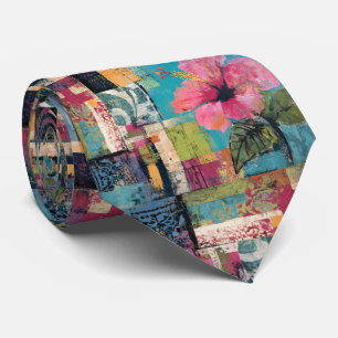 ピンクの花の抽象芸術 ネクタイ