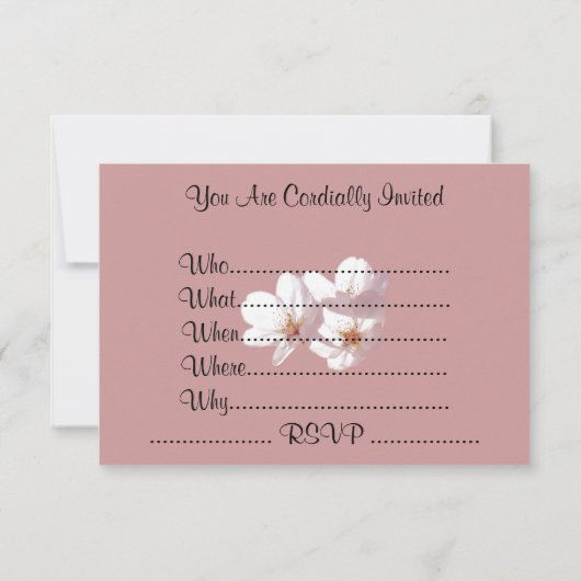 ピンクの花の招待状パーソナライズされたRSVPカード 招待状 (裏面)