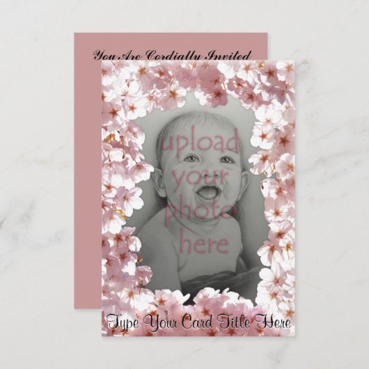 ピンクの花の招待状パーソナライズされたRSVPカード 招待状 (正面/裏面)