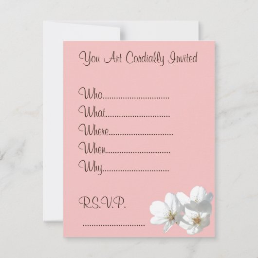 ピンクの花の招待状パーソナライズされたRSVPカード 招待状 (裏面)