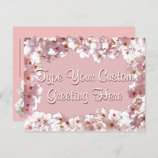 ピンクの花の招待状パーソナライズされたRSVPカード 招待状 (正面/裏面)