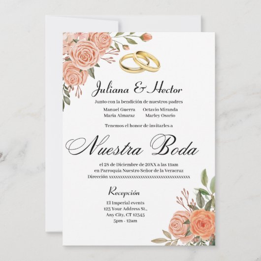 ピンクの花の招待状 招待状 (正面)