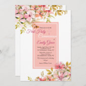 ピンクの花の招待状 招待状 (正面/裏面)