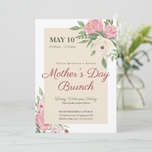 ピンクの花の教会 母の日の朝食 招待状 (スタンド正面)